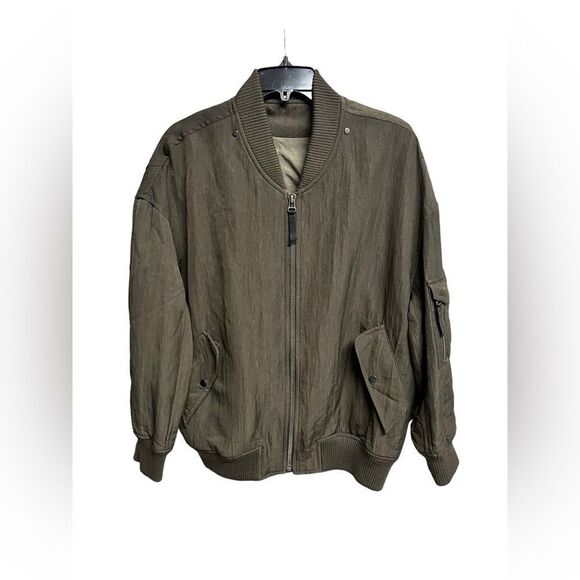 Women’s HELMUT & LANG Olive green high twist nylon bomber jacket size medium - Picture 2 of 14